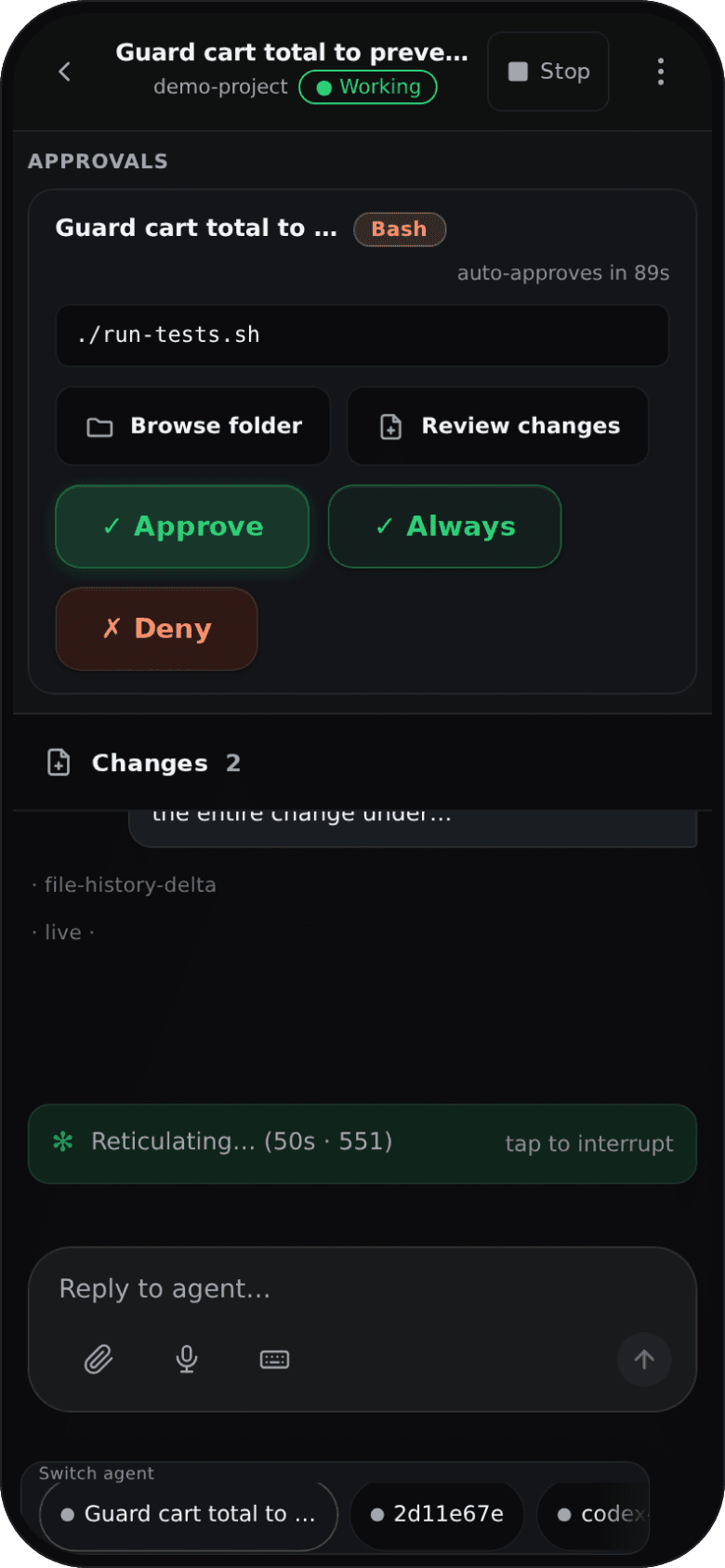 DevReins — Agent Control from Your Phone — detail